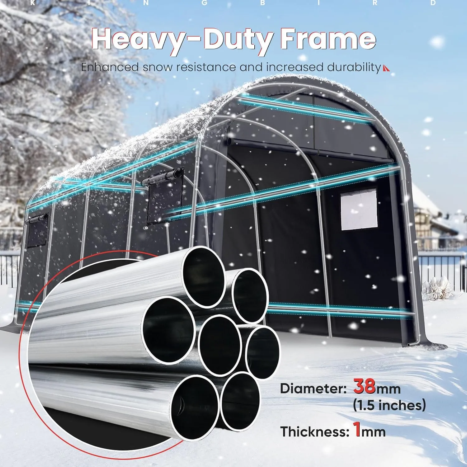 KING BIRD 10' x 20' Round Style Garage Shelter with Roll-up Ventilated Windows Heavy Duty Storage Carport Portable Canopy Storage Shelter Shed for Boat, Patio Furniture and Lawn Mower-Dark Gray