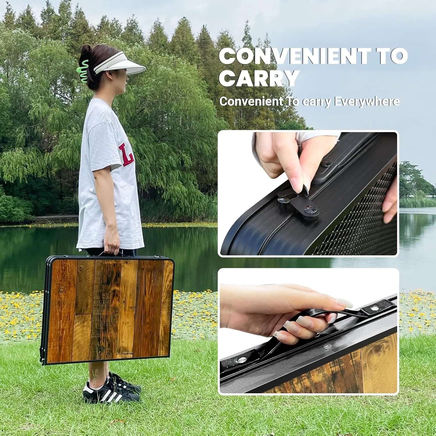 KINGROCK Folding Camping Table with Mesh Bag, Adjustable Height Grill Table for Outdoor Camping, Picnic, Patio, Dining, BBQ, Party