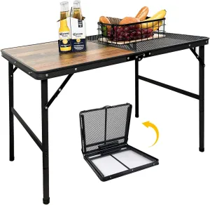 KINGROCK Folding Camping Table with Mesh Bag, Adjustable Height Grill Table for Outdoor Camping, Picnic, Patio, Dining, BBQ, Party