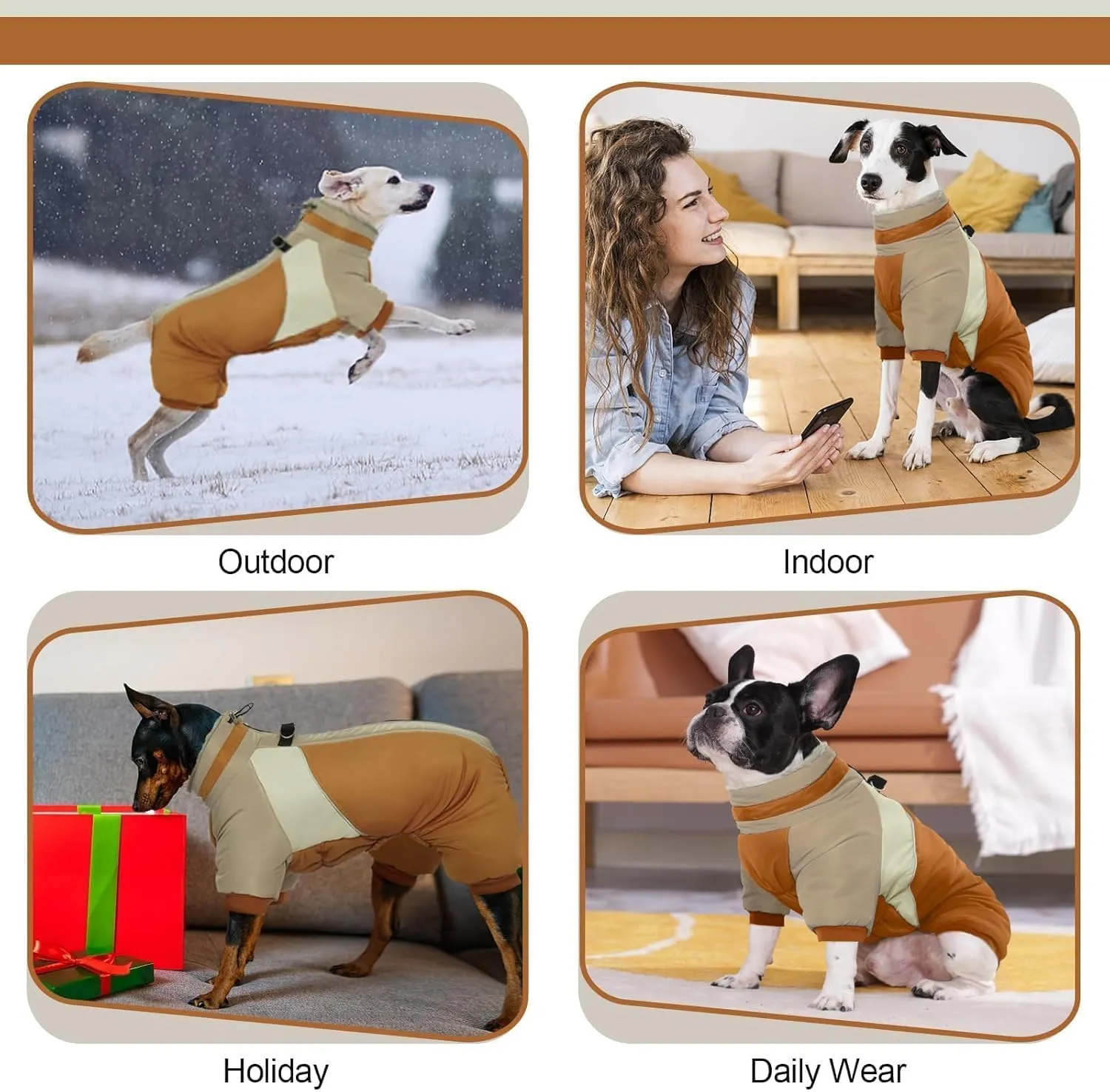 Kuoser Small Dog Coat - Warm Winter Jacket with Reflective Zipper, Built-in Harness, Perfect for Chihuahua, Yorkie (Brown XS)