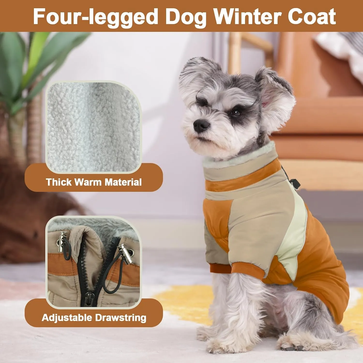 Kuoser Small Dog Coat - Warm Winter Jacket with Reflective Zipper, Built-in Harness, Perfect for Chihuahua, Yorkie (Brown XS)