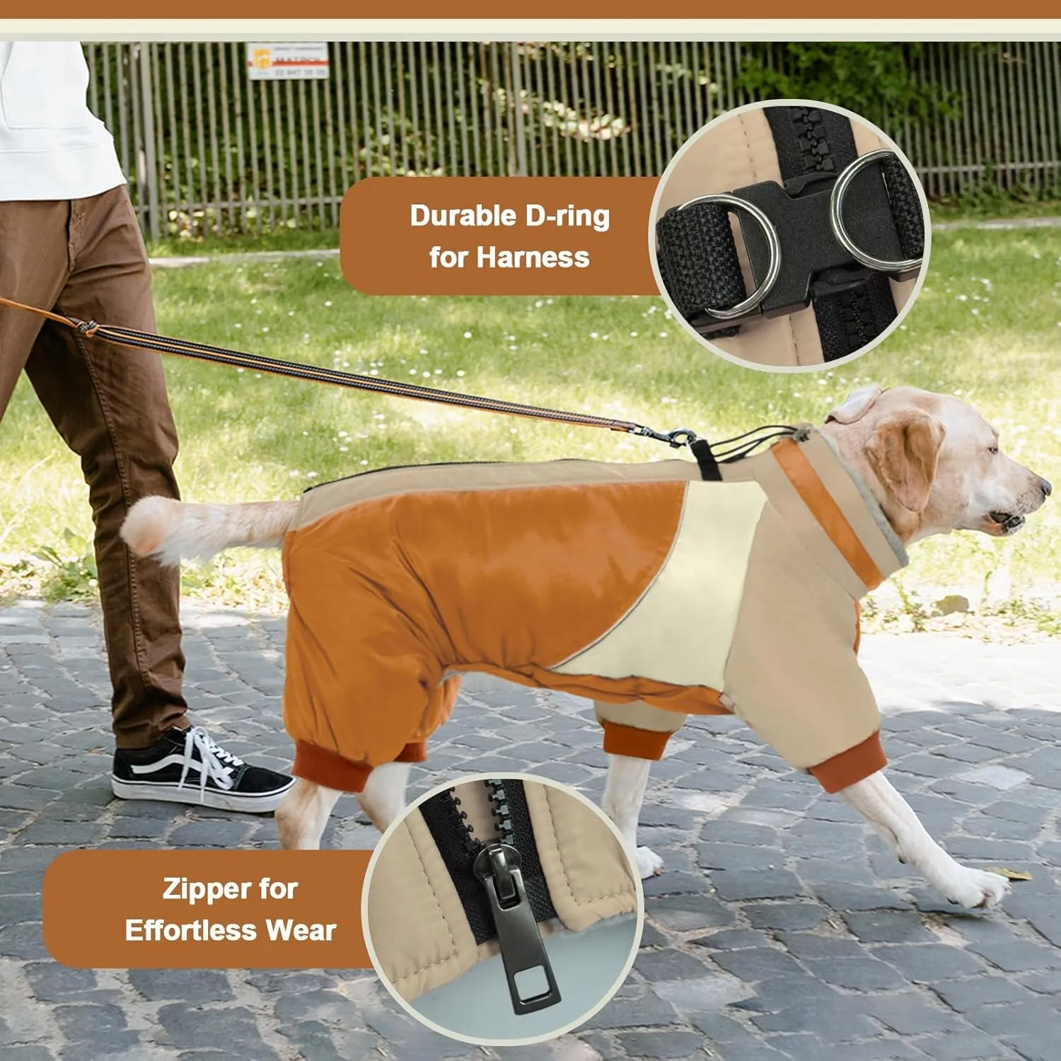 Kuoser Small Dog Coat - Warm Winter Jacket with Reflective Zipper, Built-in Harness, Perfect for Chihuahua, Yorkie (Brown XS)