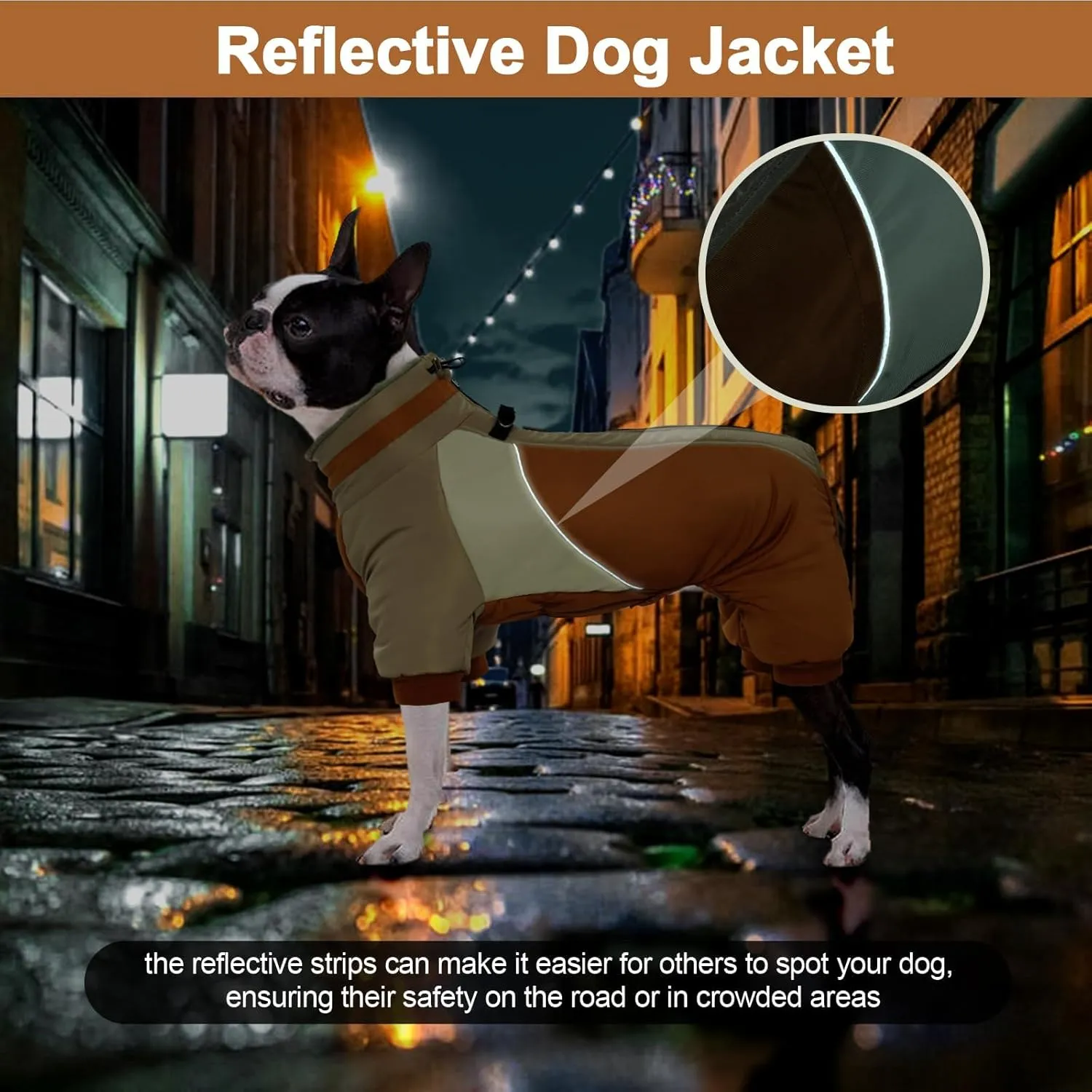 Kuoser Small Dog Coat - Warm Winter Jacket with Reflective Zipper, Built-in Harness, Perfect for Chihuahua, Yorkie (Brown XS)