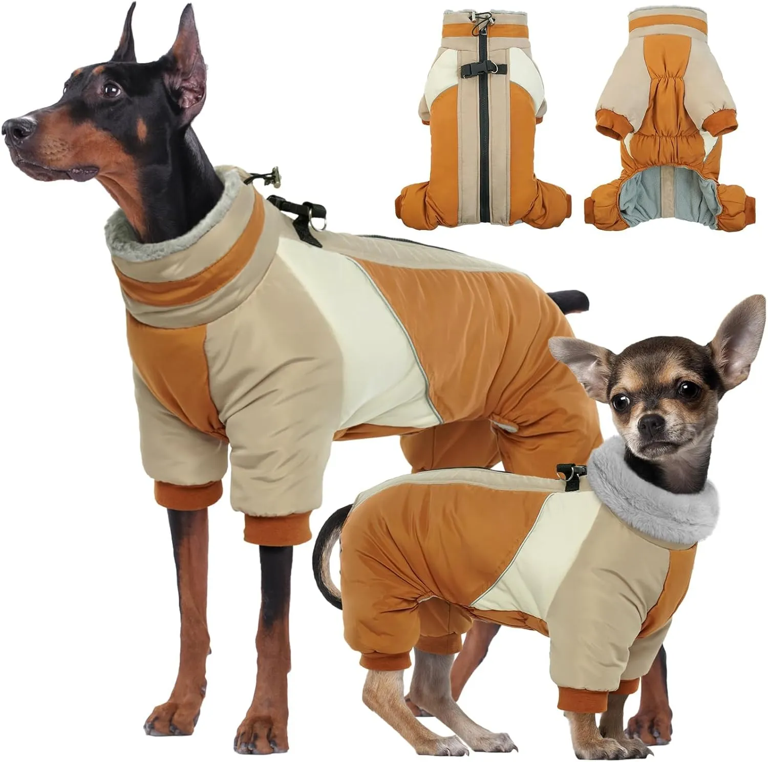 Kuoser Small Dog Coat - Warm Winter Jacket with Reflective Zipper, Built-in Harness, Perfect for Chihuahua, Yorkie (Brown XS)