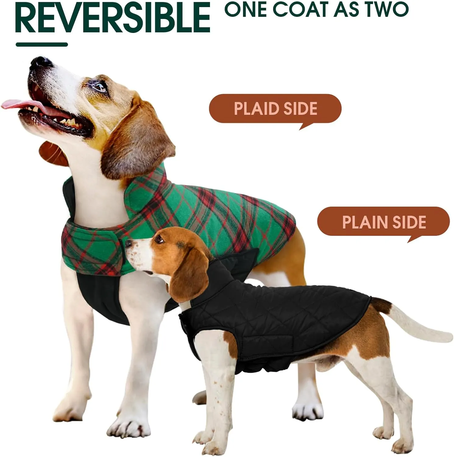 Kuoser Warm Dog Coat, Waterproof Dog Coats for X-Small Dogs, Adjustable Durable Doggie Winter Jacket Reversible Cozy Puppy Cold Weather Apparel from Small to Large Breed, Christmas Green XS