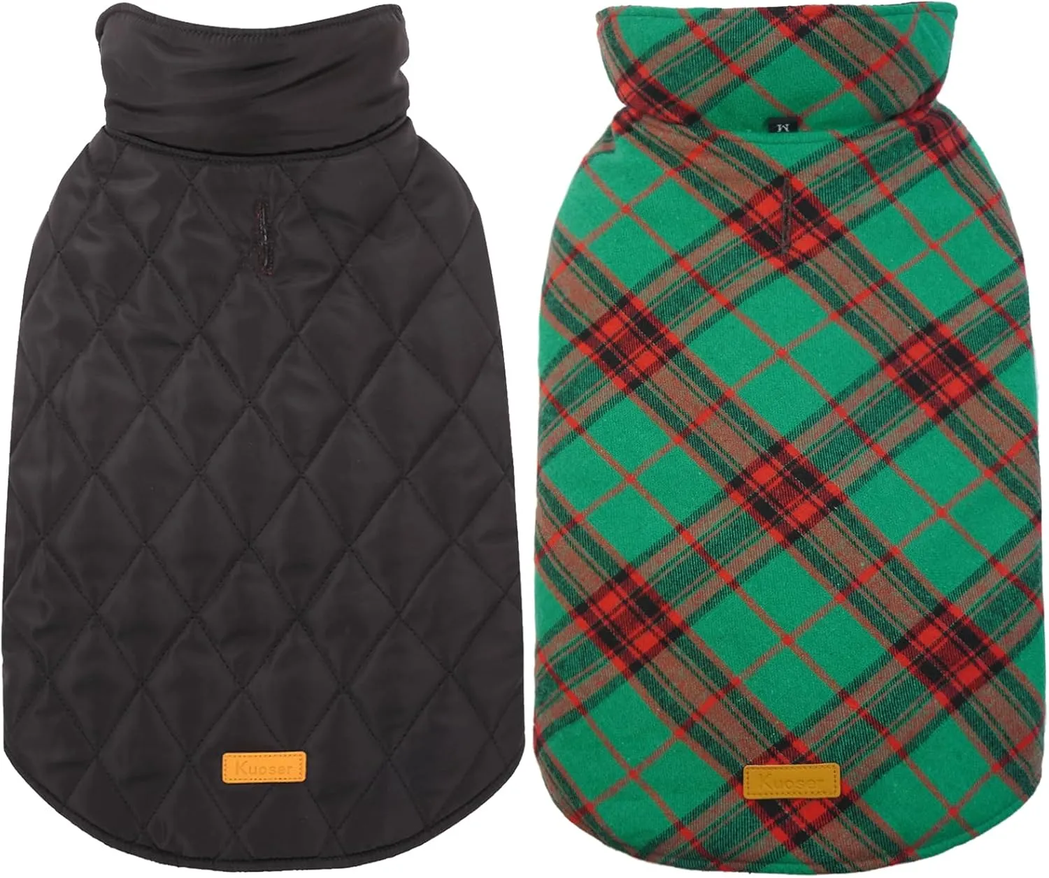 Kuoser Warm Dog Coat, Waterproof Dog Coats for X-Small Dogs, Adjustable Durable Doggie Winter Jacket Reversible Cozy Puppy Cold Weather Apparel from Small to Large Breed, Christmas Green XS