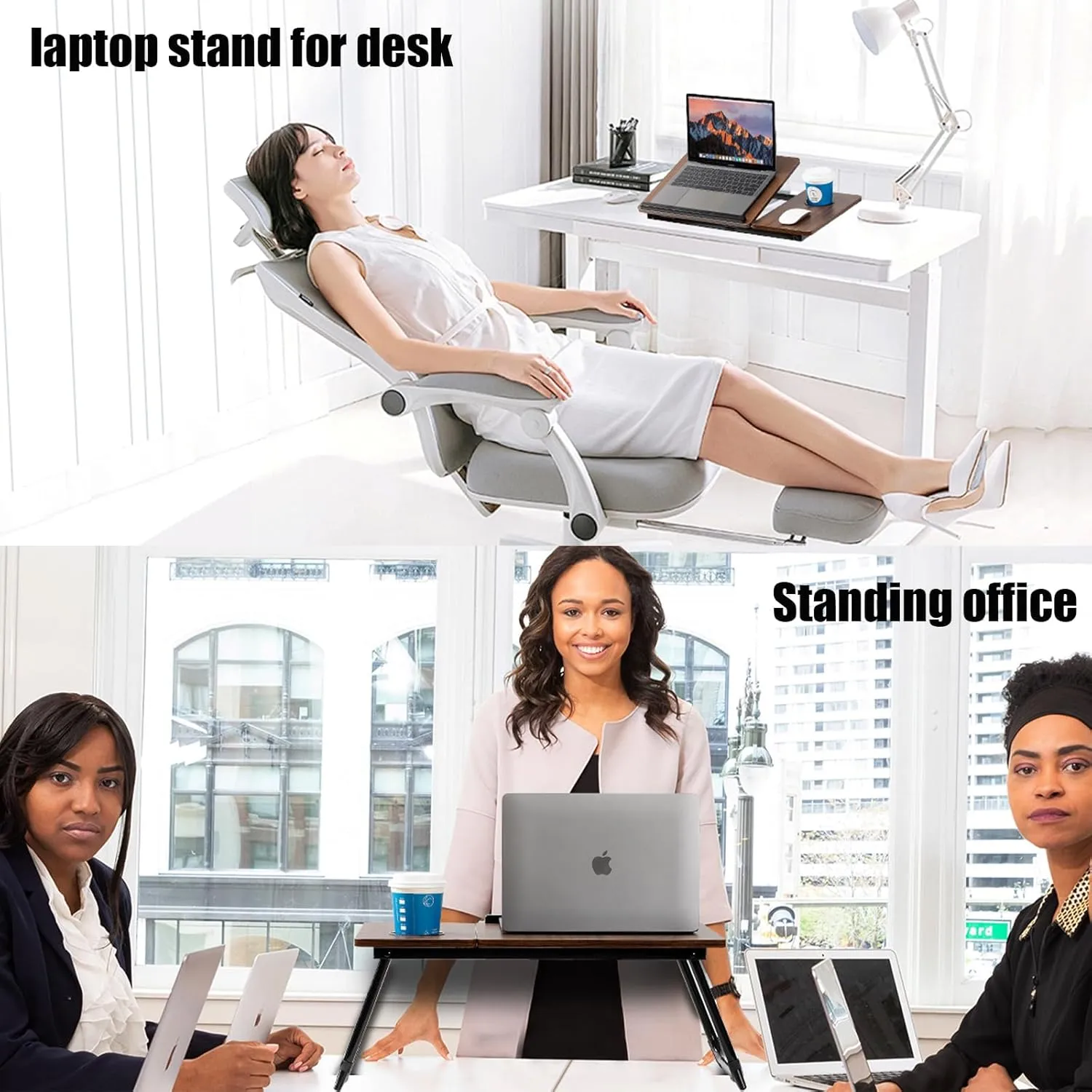 Laptop Desk for Bed Couch, Adjustable Foldable Bed Table with Cup Holder, Breakfast Serving Tray, Portable Laptop Lap Desk Stand for Working Reading Writing Eating Gaming in Bed Sofa Floor(DarkWalnut)