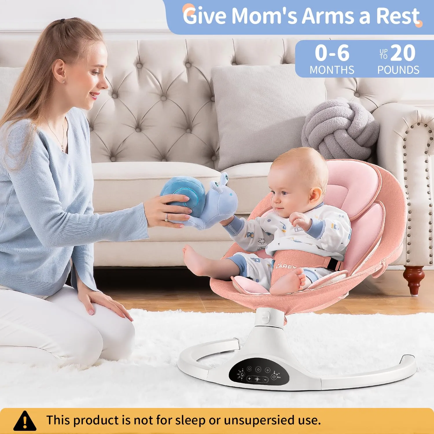 LAREX Baby Swing Infant Swing Electric Toddler Baby Rocker Portable for Newborn Boy Girl, 5 Sway Speeds with Remote Control, 10 Preset Melodies and Bluetooth, 0-6 Months Max 20 Lbs (Pink)