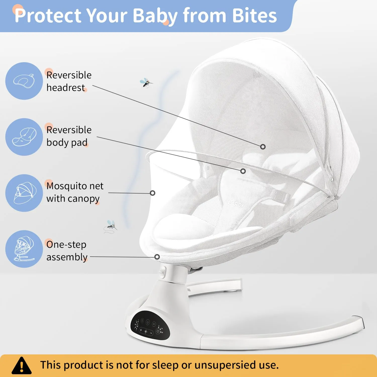 LAREX Baby Swing Infant Swing Electric Toddler Baby Rocker Portable for Newborn Boy Girl, 5 Sway Speeds with Remote Control, 10 Preset Melodies and Bluetooth, 0-6 Months Max 20 Lbs (White)