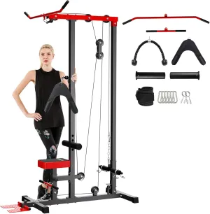 LAT Pull Down Machine Low Row Cable PullDown Machine with AB Crunch Harness and Removable Flip-up Foot Plate