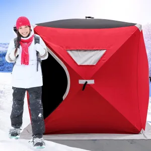 LDAILY Moccha 2-3 Person Ice Fishing Shelter, Pop-Up Portable Ice Fishing Tent w/Carry Bag, Cold-Resistant, Waterproof 300D Oxford Fabric, Built-in Storage Pocket for Outdoor Ice Fishing