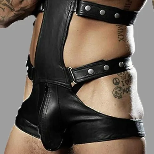 Leather Harness Bodysuit Men