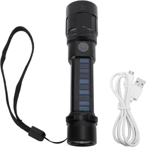 LED Flashlight Zoomable 3 Light Modes USB Solar Compass Design for Outdoor Adventure Camping