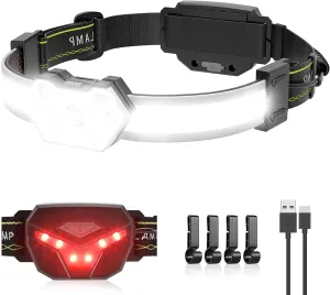LED Headlamp Rechargeable, 1200 Lumen Super Bright Headlamp Flashlight, 270° Wide Beam LED Headlamps with Red Taillight, 8 Mode Lightweight Waterproof Head Lamp for Outdoor Camping Fishing Running