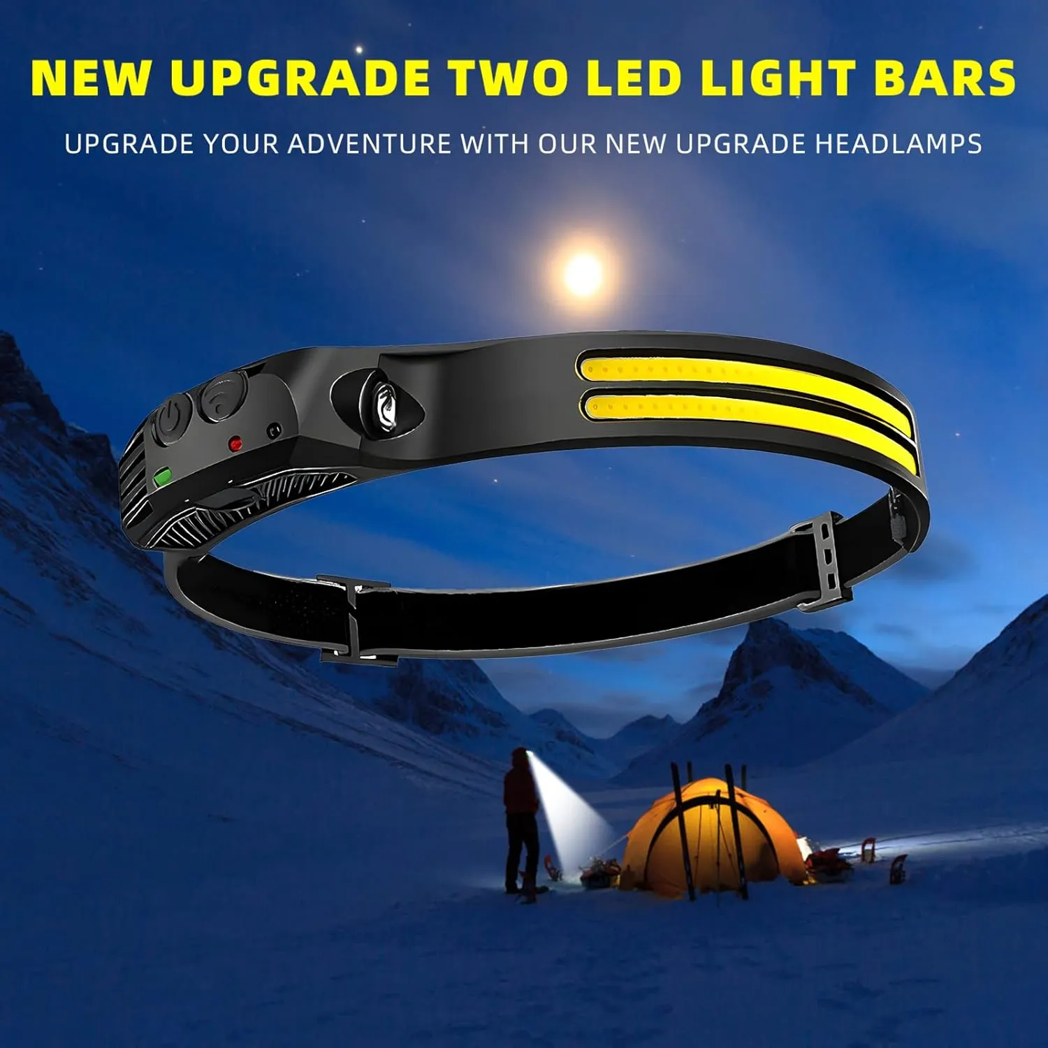 LED Headlamp Rechargeable 4PCS - 230° COB Super Bright Head Lights for Forehead, Hard hat Light for Adults, USB C Headband Flashlight for Work, Hiking, Running, Camping Essentials Gear