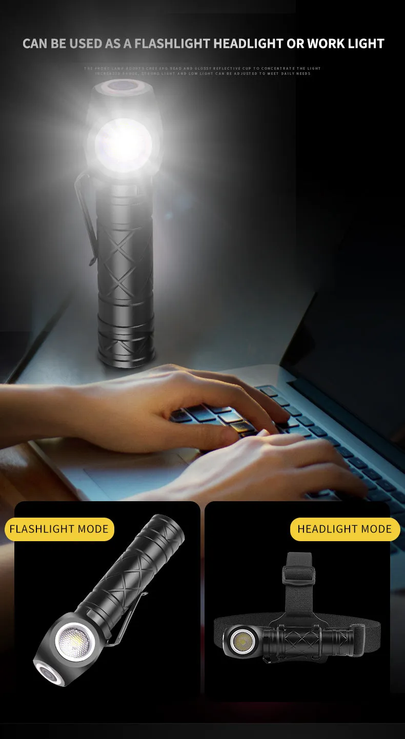 LED Strong Flashlight 800LM Super Bright Portable Torch Headlamp USB Rechargeable Waterproof for Working Hunting Camping