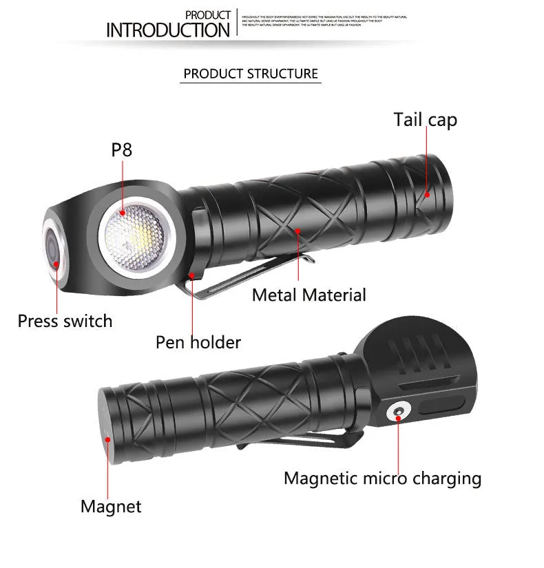 LED Strong Flashlight 800LM Super Bright Portable Torch Headlamp USB Rechargeable Waterproof for Working Hunting Camping