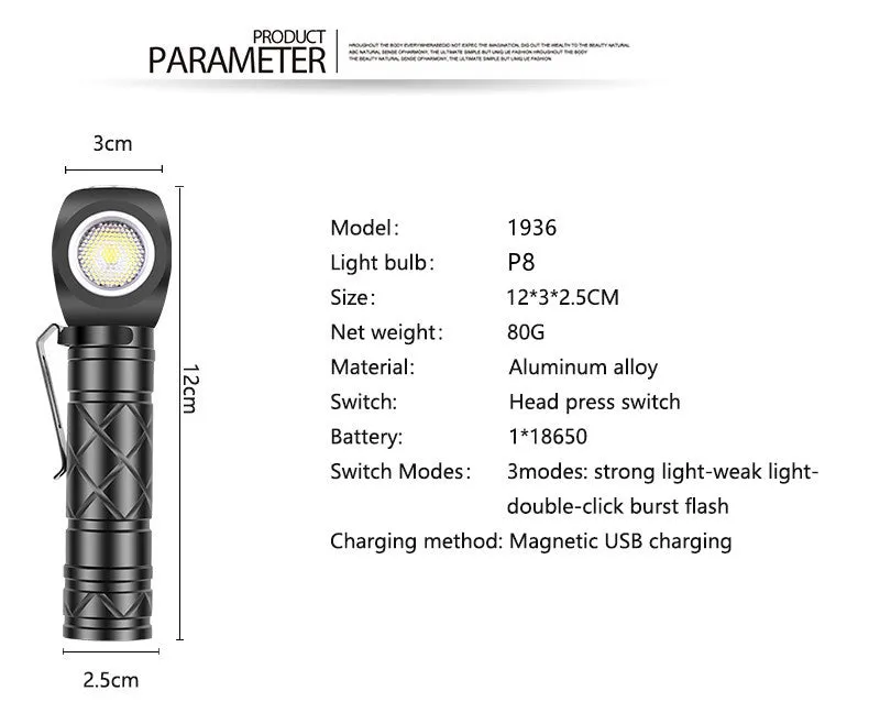 LED Strong Flashlight 800LM Super Bright Portable Torch Headlamp USB Rechargeable Waterproof for Working Hunting Camping