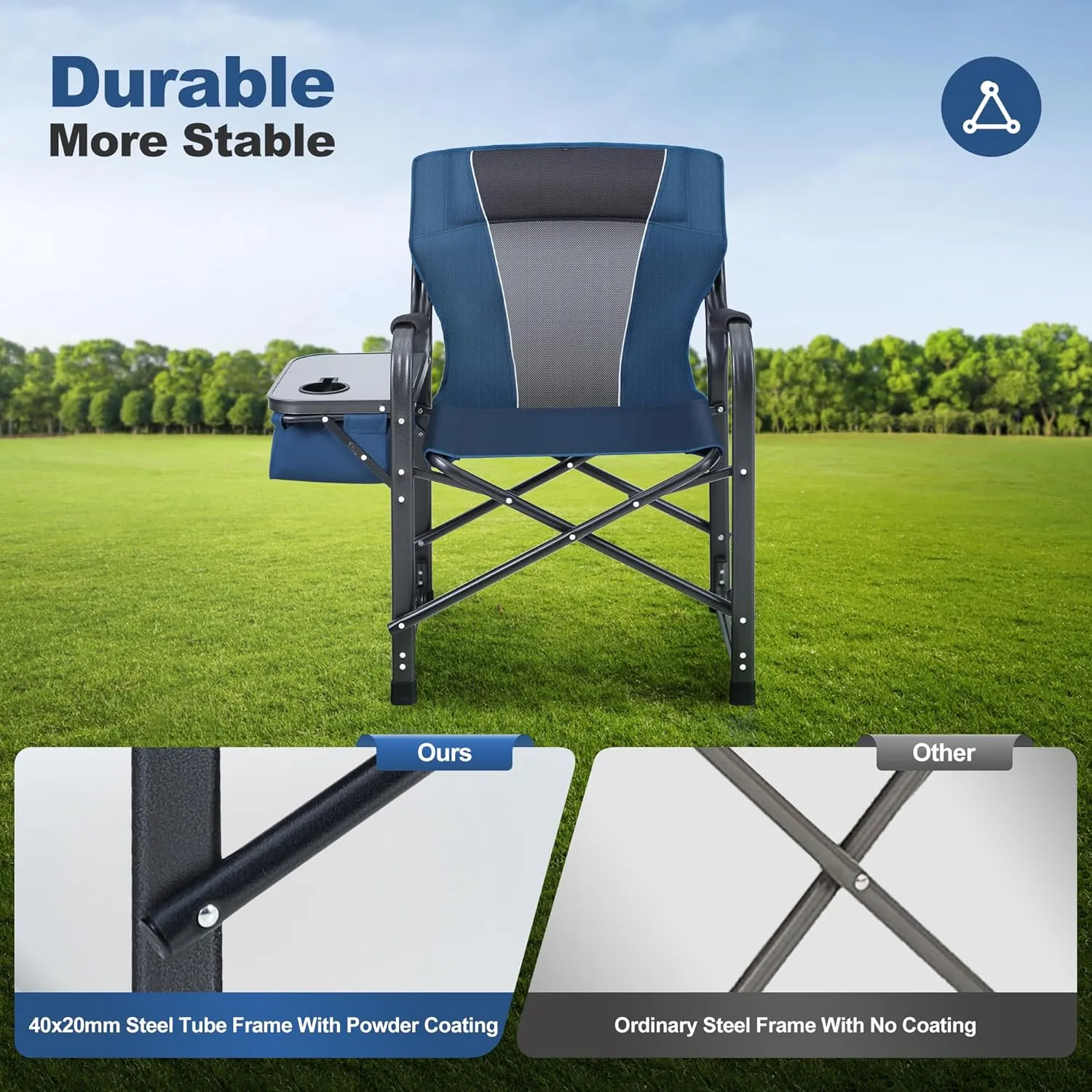 LET'S CAMP Oversized Folding Director Chair Outdoor Heavy Duty Camping Chair with Side Table and Cooler Bag for Picnic, Hiking, Fishing, Supports 350LBS,2 Pack