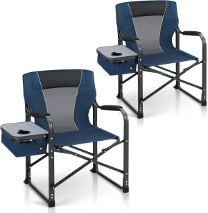 LET'S CAMP Oversized Folding Director Chair Outdoor Heavy Duty Camping Chair with Side Table and Cooler Bag for Picnic, Hiking, Fishing, Supports 350LBS,2 Pack