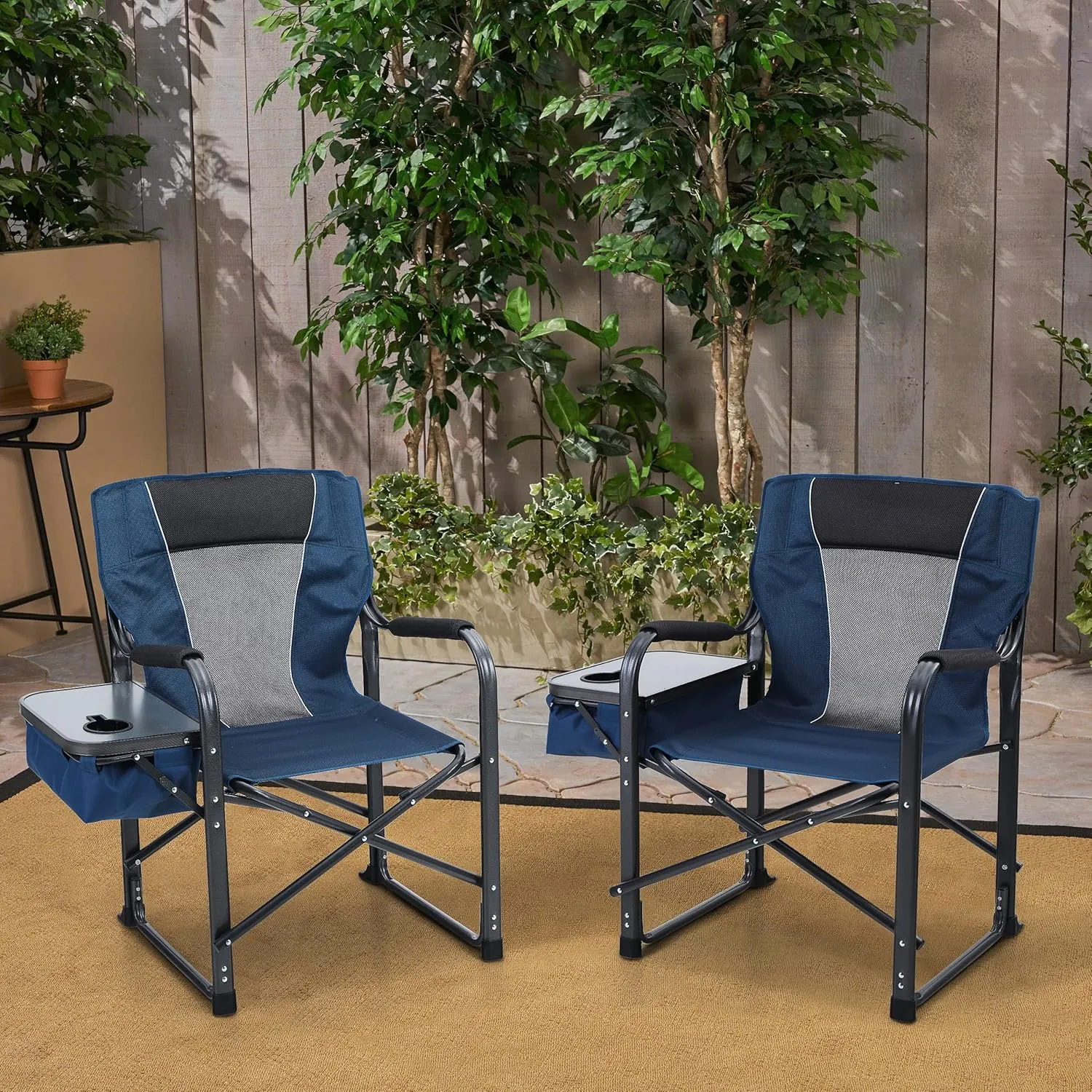 LET'S CAMP Oversized Folding Director Chair Outdoor Heavy Duty Camping Chair with Side Table and Cooler Bag for Picnic, Hiking, Fishing, Supports 350LBS,2 Pack