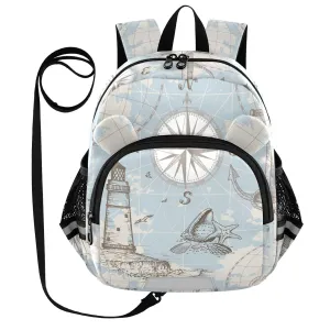 Lighthouse Compass Shell Toddler Harness Backpack for Boys Girls 3-6 Years Kids Backpack with Anti Lost Safety Leash Baby Travel Bag for Walking Travel Preschool