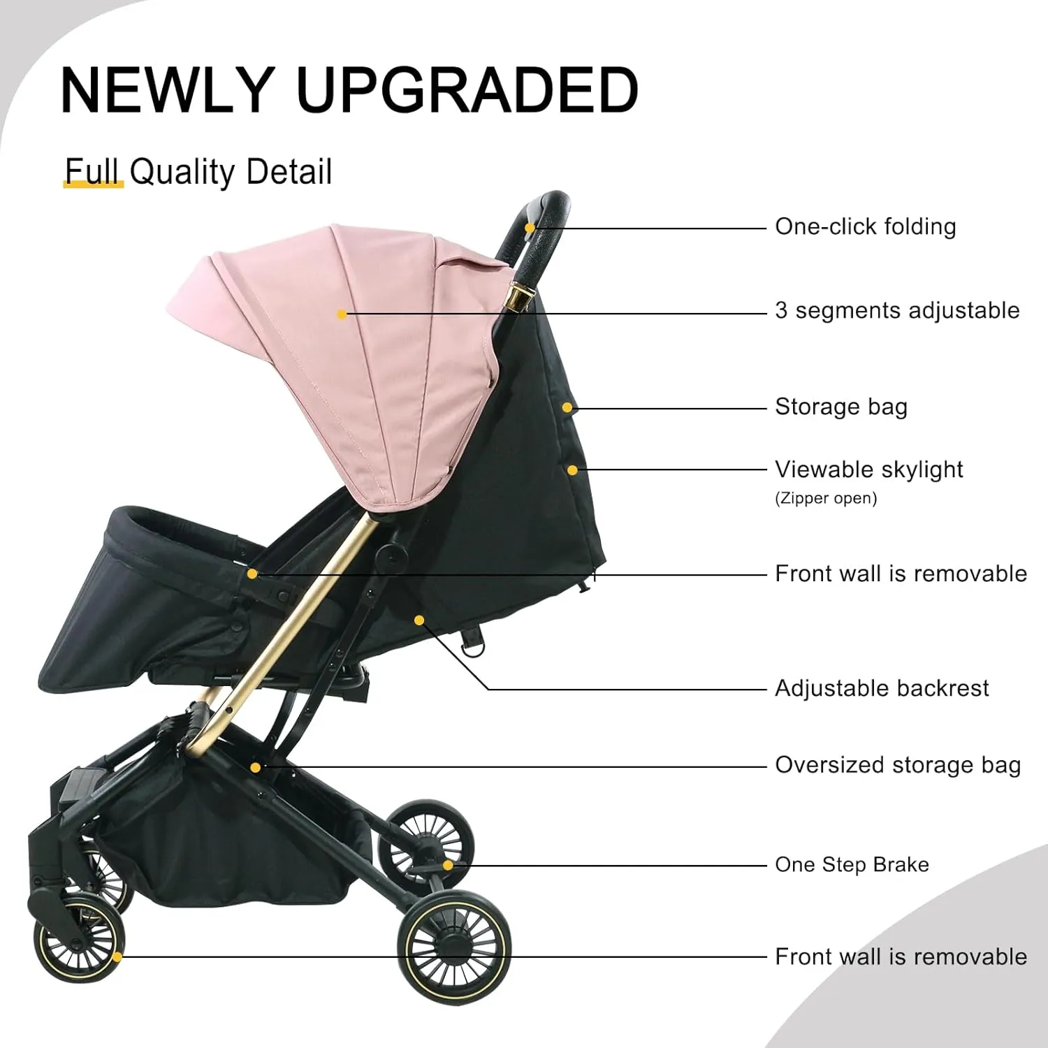 Lightweight Baby Stroller,Ultra Compact & Airplane-Friendly Travel Stroller, One-Handed Folding for Toddler, Only 13lbs,with Sleep Shade, Oversize Basket (Pink)