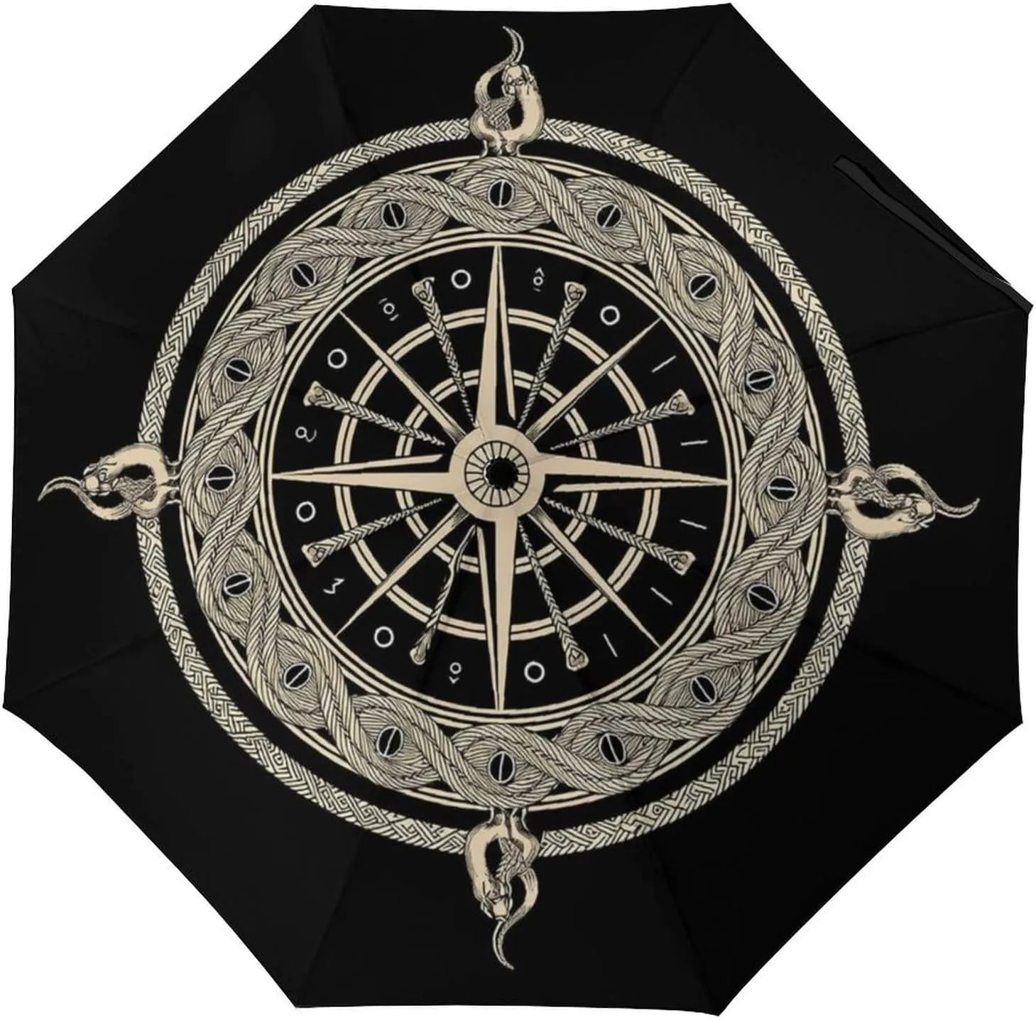 Lightweight Portable Travel Auto Folding Umbrella With Black Glue Anti UV Coating - Black Celtic Viking Magical Runic Compass Vegvisir Circle Of Norse Runes Art Golf Umbrellas Waterproof Umbrellas