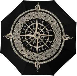 Lightweight Portable Travel Auto Folding Umbrella With Black Glue Anti UV Coating - Black Celtic Viking Magical Runic Compass Vegvisir Circle Of Norse Runes Art Golf Umbrellas Waterproof Umbrellas