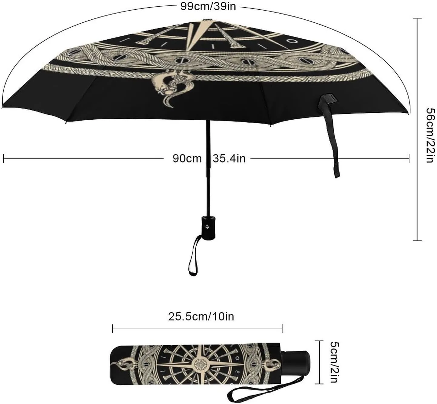 Lightweight Portable Travel Auto Folding Umbrella With Black Glue Anti UV Coating - Black Celtic Viking Magical Runic Compass Vegvisir Circle Of Norse Runes Art Golf Umbrellas Waterproof Umbrellas
