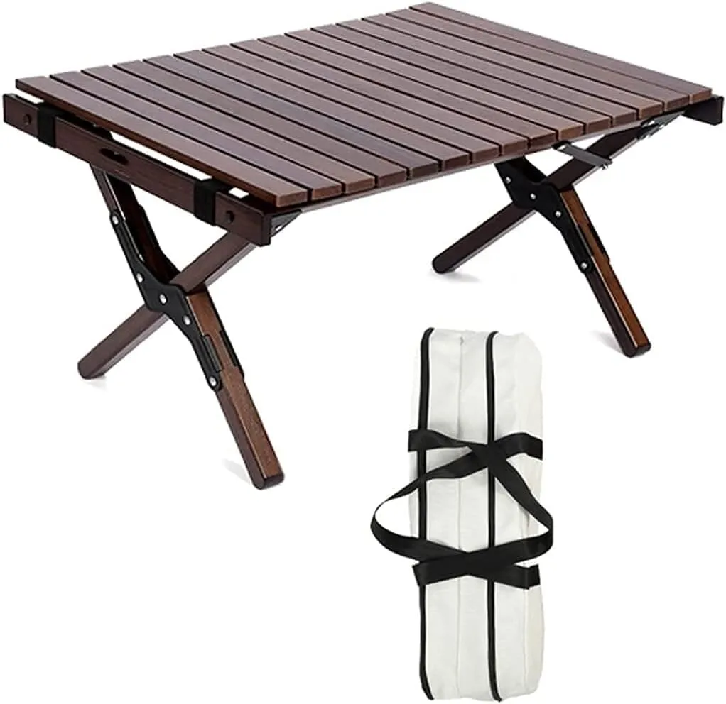 LJYT Portable Camping Folding Table, Ultralight Roll Up Top Wooden Table, Compact Collapsible with Carry Bag, for Outdoor Cooking, Picnic, Hiking, Beach, BBQ, Fishing