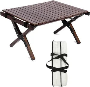 LJYT Portable Camping Folding Table, Ultralight Roll Up Top Wooden Table, Compact Collapsible with Carry Bag, for Outdoor Cooking, Picnic, Hiking, Beach, BBQ, Fishing