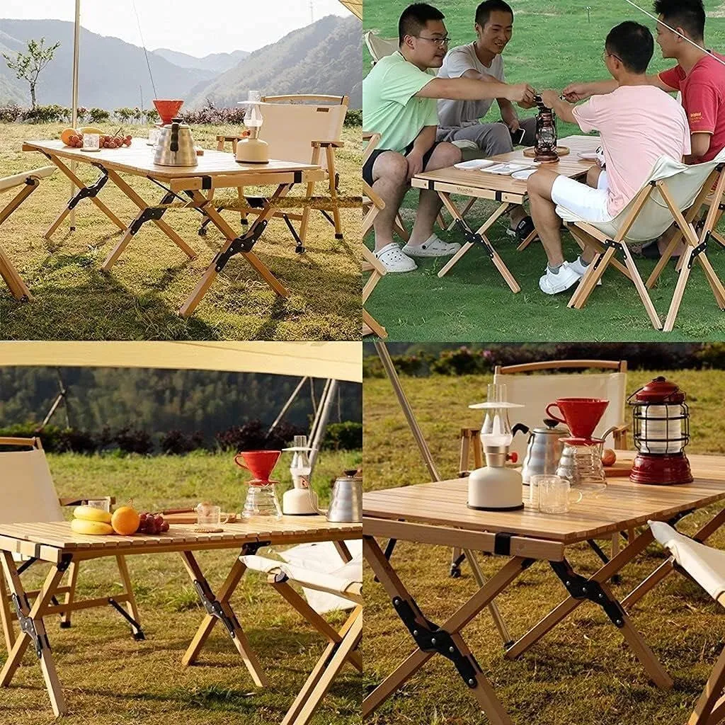 LJYT Portable Camping Folding Table, Ultralight Roll Up Top Wooden Table, Compact Collapsible with Carry Bag, for Outdoor Cooking, Picnic, Hiking, Beach, BBQ, Fishing
