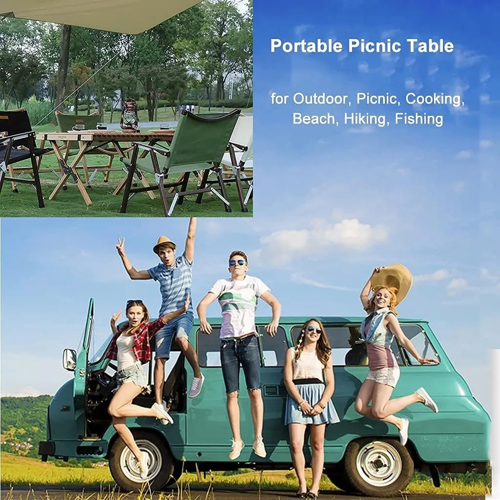 LJYT Portable Camping Folding Table, Ultralight Roll Up Top Wooden Table, Compact Collapsible with Carry Bag, for Outdoor Cooking, Picnic, Hiking, Beach, BBQ, Fishing