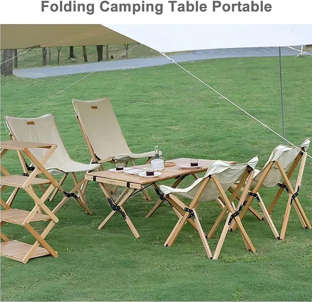 LJYT Portable Camping Folding Table, Ultralight Roll Up Top Wooden Table, Compact Collapsible with Carry Bag, for Outdoor Cooking, Picnic, Hiking, Beach, BBQ, Fishing