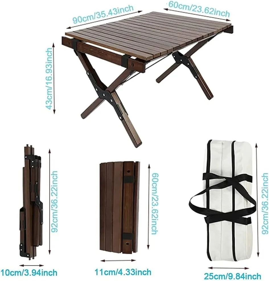 LJYT Portable Camping Folding Table, Ultralight Roll Up Top Wooden Table, Compact Collapsible with Carry Bag, for Outdoor Cooking, Picnic, Hiking, Beach, BBQ, Fishing