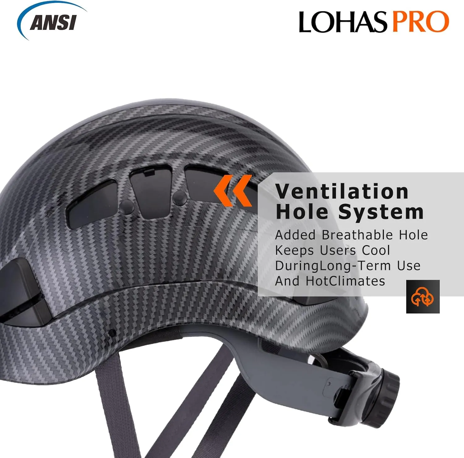 LOHASPRO Hard Hats Construction Safety Helmet ANSI Z89.1 Approved OSHA Hardhat, Vented Carbon Fiber Black Hard Hat with Chin Strap Tree Rescue Arborist Helmet(Black Graphite Pattern)