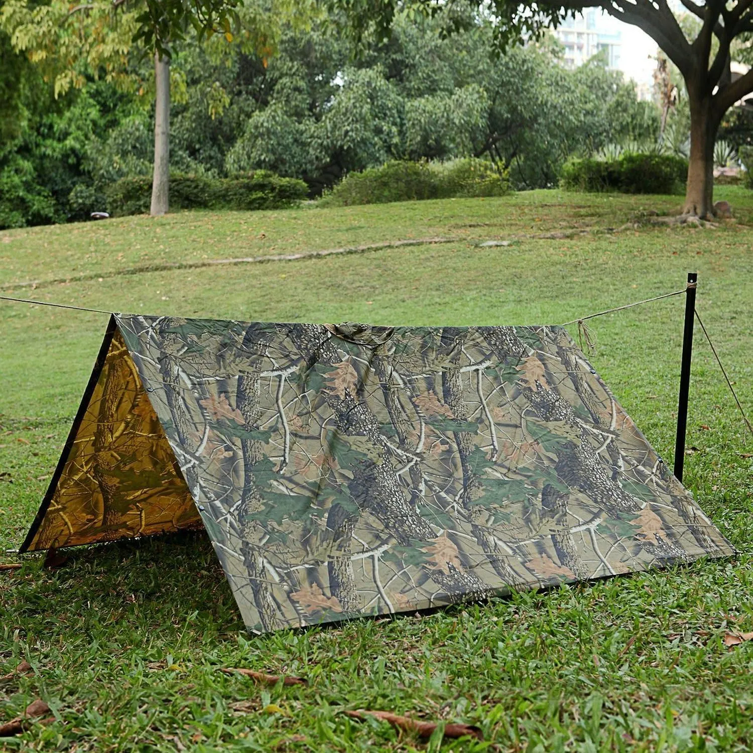 LOOGU Rain Poncho Waterproof Hooded Rain Coat Multi-Use Camo Shelter Ground Sheet for Hunting Camping Hiking