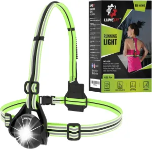 LUMEFIT Running Lights for Runners with Yellow Reflective Vest, Adjustable Beam Night Safety LED Chest Light Run, Dog Walking, and Jogging Gear, Rechargeable Headlamp Flashlight
