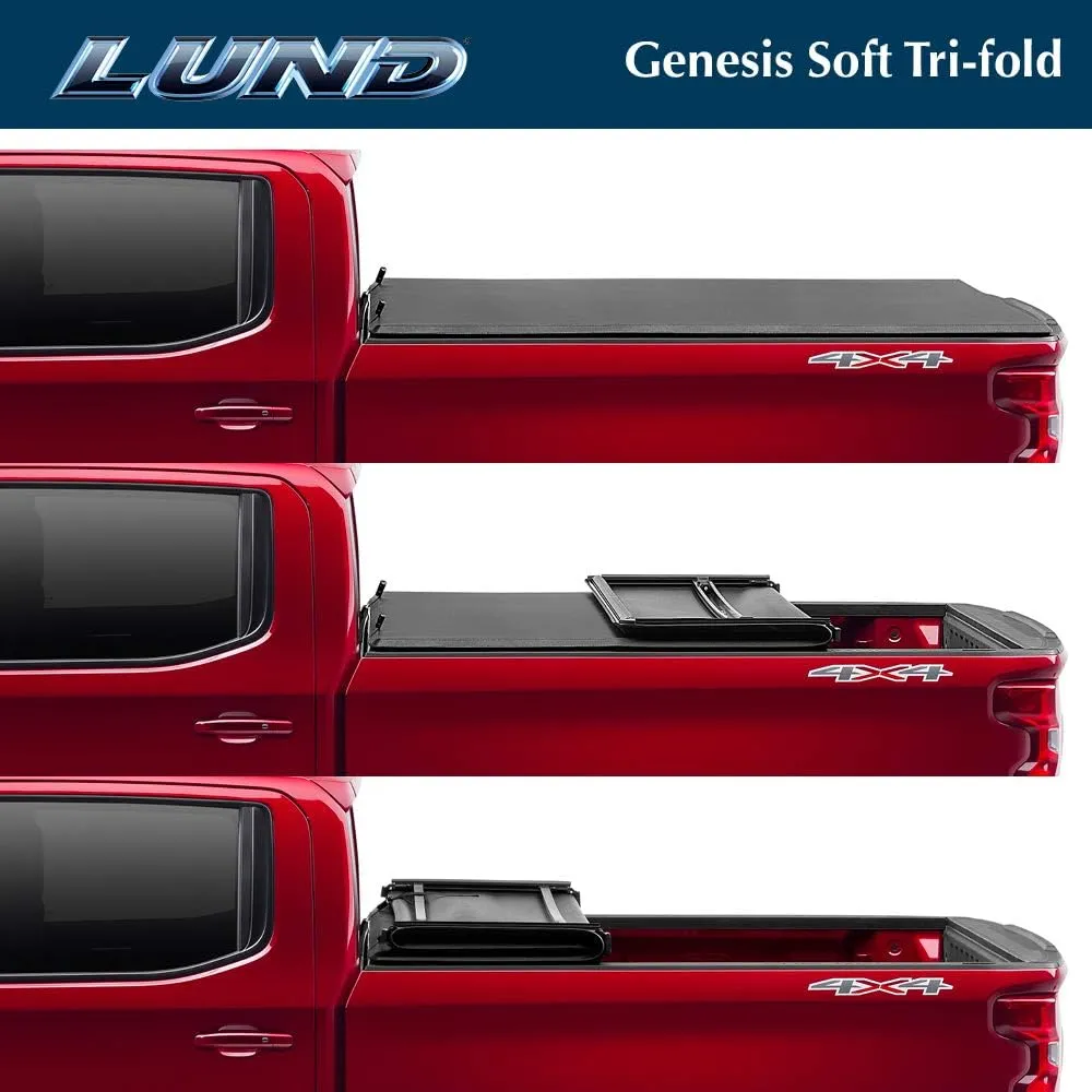 Lund Genesis Tri-Fold Soft Folding Truck Bed Tonneau Cover | 950120 | Fits 2014 - 2021 Toyota Tundra w/track system 5' 7" Bed (66.7")