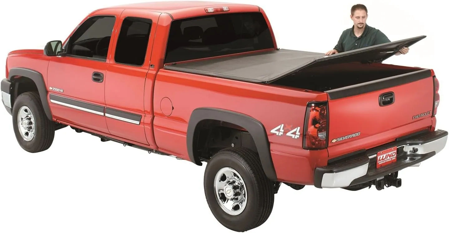 Lund Genesis Tri-Fold Soft Folding Truck Bed Tonneau Cover | 950120 | Fits 2014 - 2021 Toyota Tundra w/track system 5' 7" Bed (66.7")