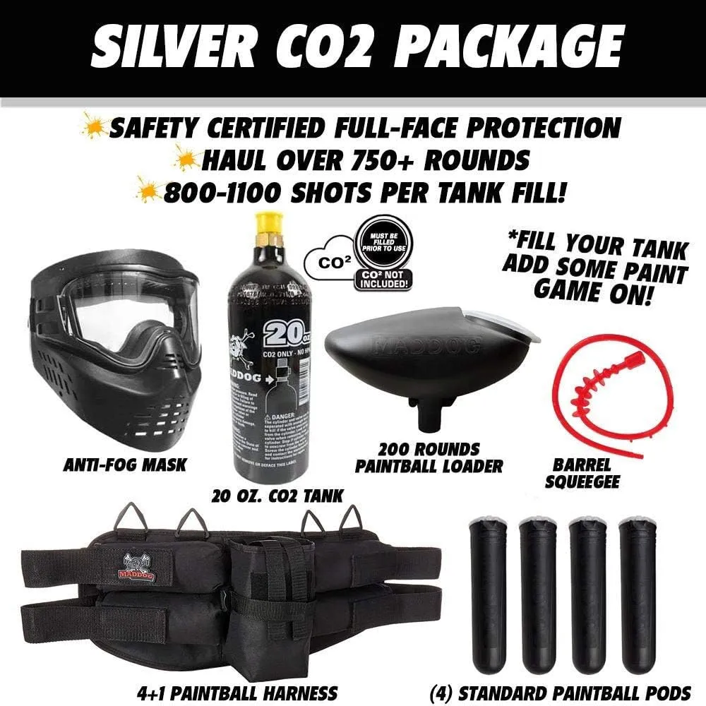 Maddog JT Stealth Semi-Automatic .68 Caliber Silver Paintball Gun Starter Package