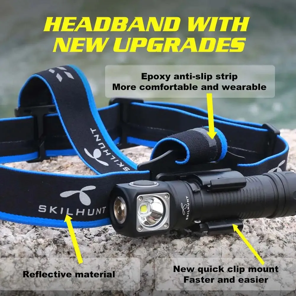 Magnetic Rechargeable LED Flashlight 1200 Lumen with Headband for Hunting & Camping - Skilhunt H04 Series