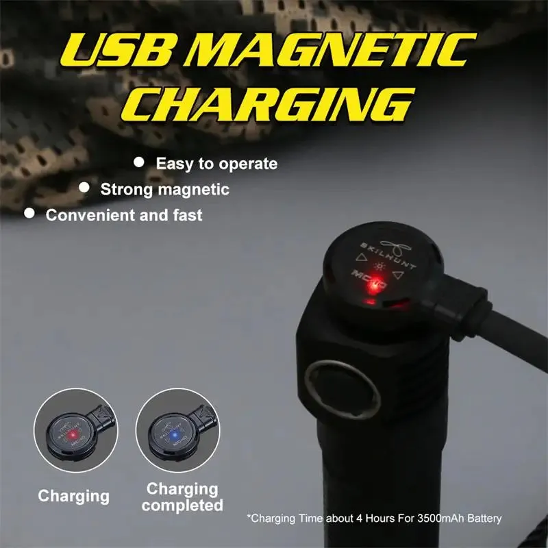 Magnetic Rechargeable LED Flashlight 1200 Lumen with Headband for Hunting & Camping - Skilhunt H04 Series