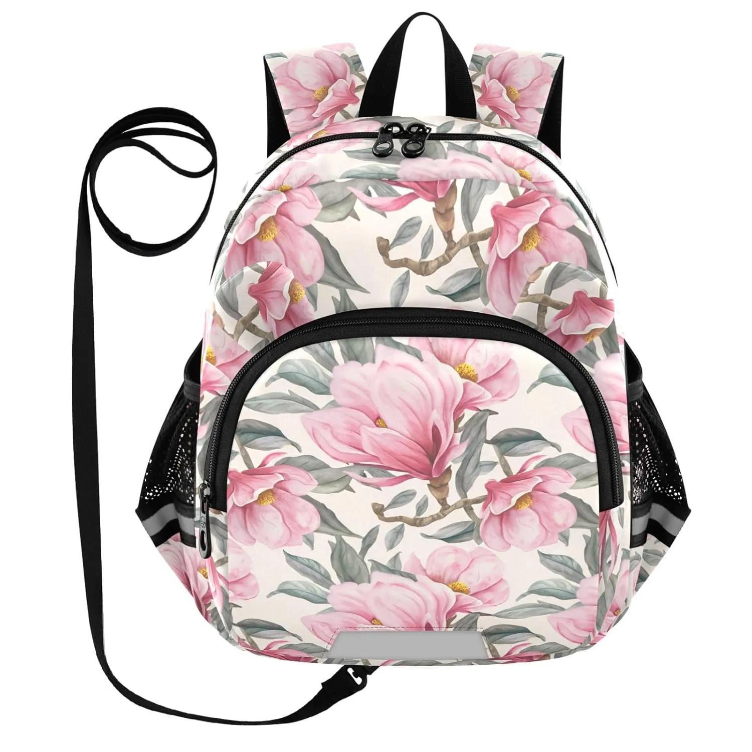 Magnolia Flower Foliage Beige Toddler Harness Backpack for Boys Girls 3-6 Years Kids Backpack with Anti Lost Safety Leash Baby Travel Bag for Walking Travel Preschool
