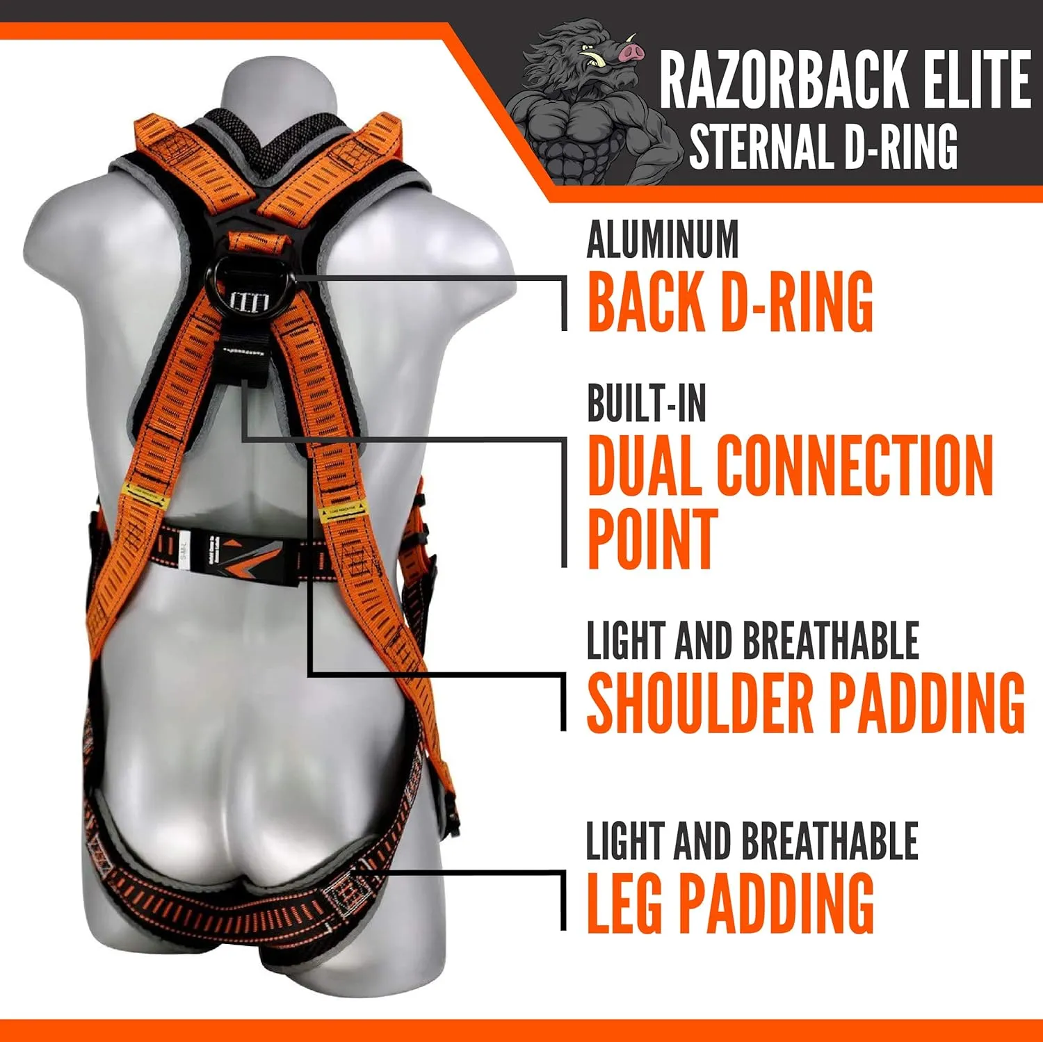 Malta Dynamics Razorback Elite Safety Harness – Lightweight Safety Harness Fall Protection Kit with Sewn in Belt and Sternal D-Rings for Fall Arrest, OSHA & ANSI Compliant (L-XL)