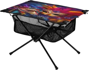 Mardi Gras Colorful Portable Folding Camping Table, Compact Lightweight Beach Table with Carrying Bag for Outdoor Picnics, BBQs, Camp
