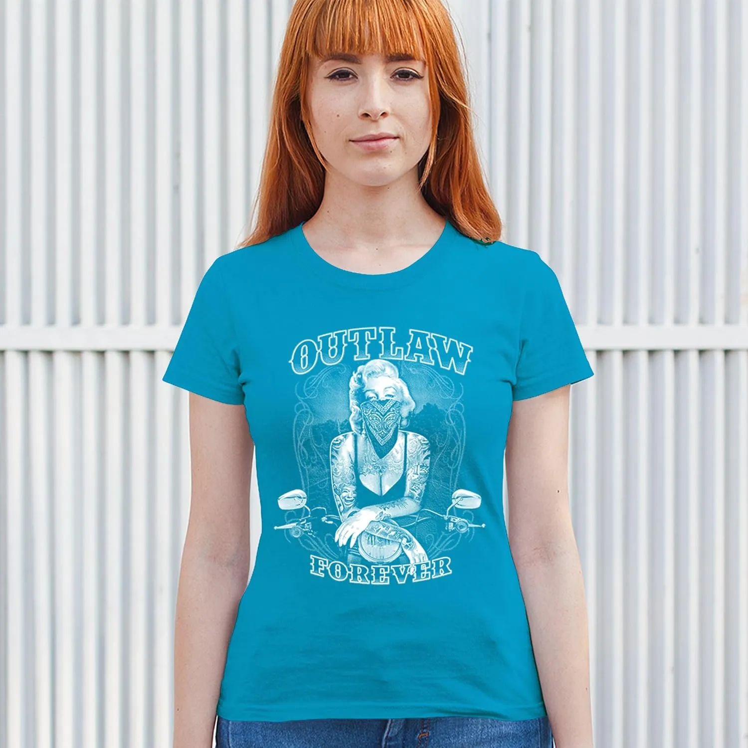 Marilyn Hollywood Glamour Legend Starlet Outlaw Forever T-Shirt Biker Live to Ride Motorcycle Women's Tee