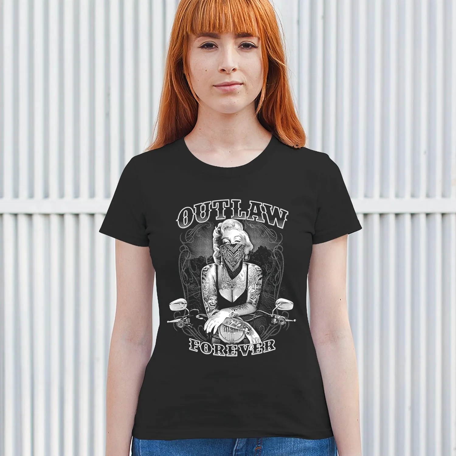 Marilyn Hollywood Glamour Legend Starlet Outlaw Forever T-Shirt Biker Live to Ride Motorcycle Women's Tee
