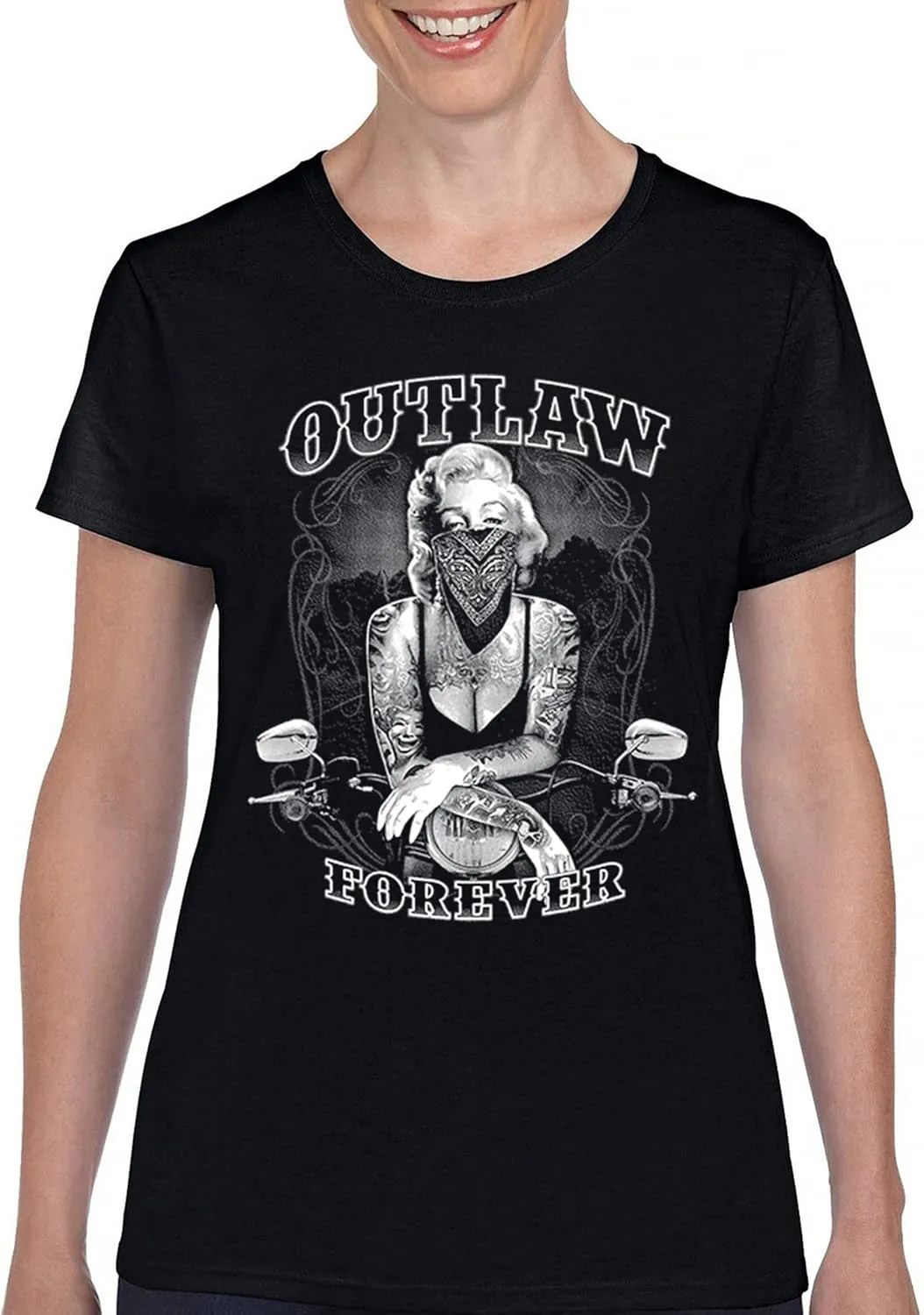 Marilyn Hollywood Glamour Legend Starlet Outlaw Forever T-Shirt Biker Live to Ride Motorcycle Women's Tee